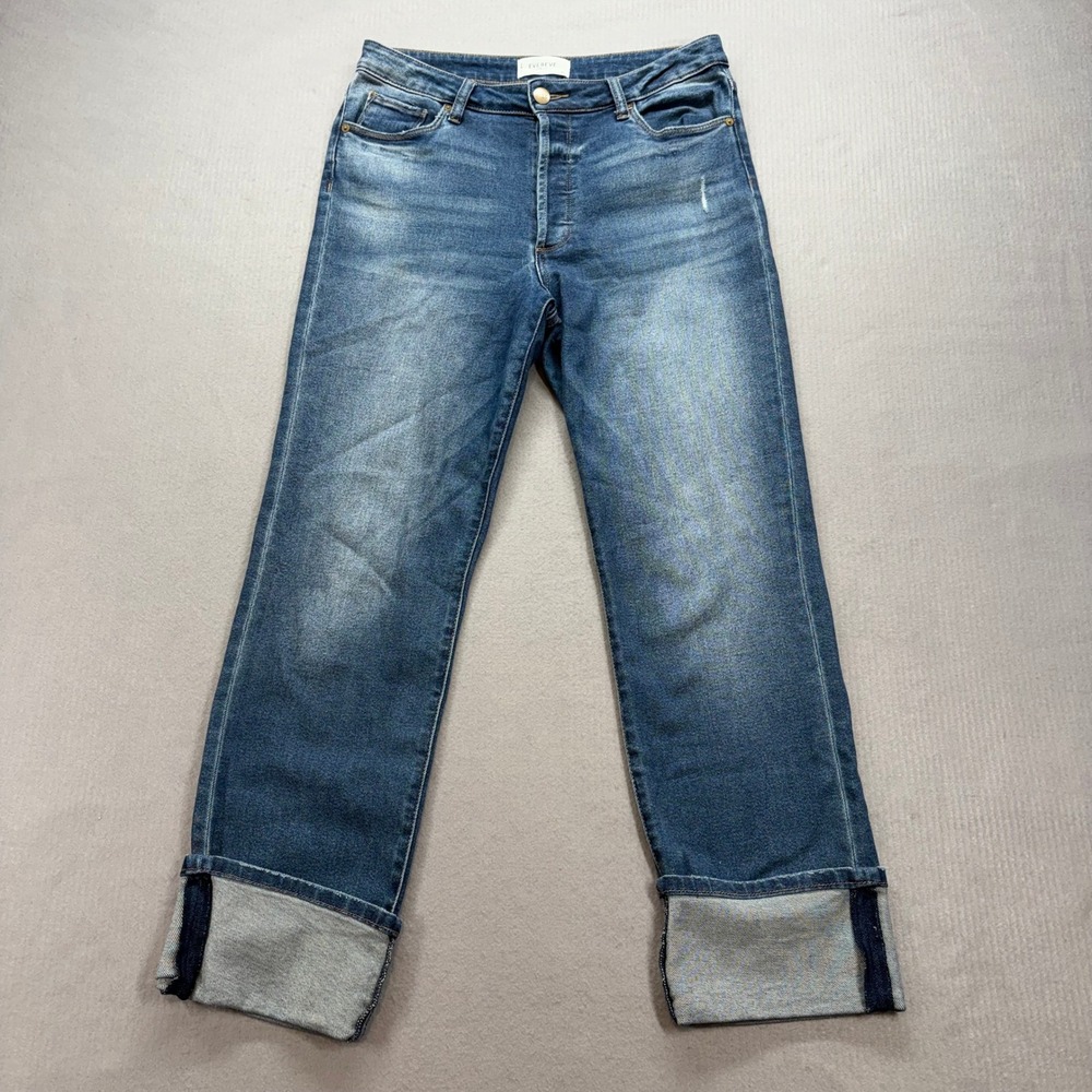 Evereve‎ The Ever Straight Jeans Womens 30 Blue High Rise Button Fly Cuffed
